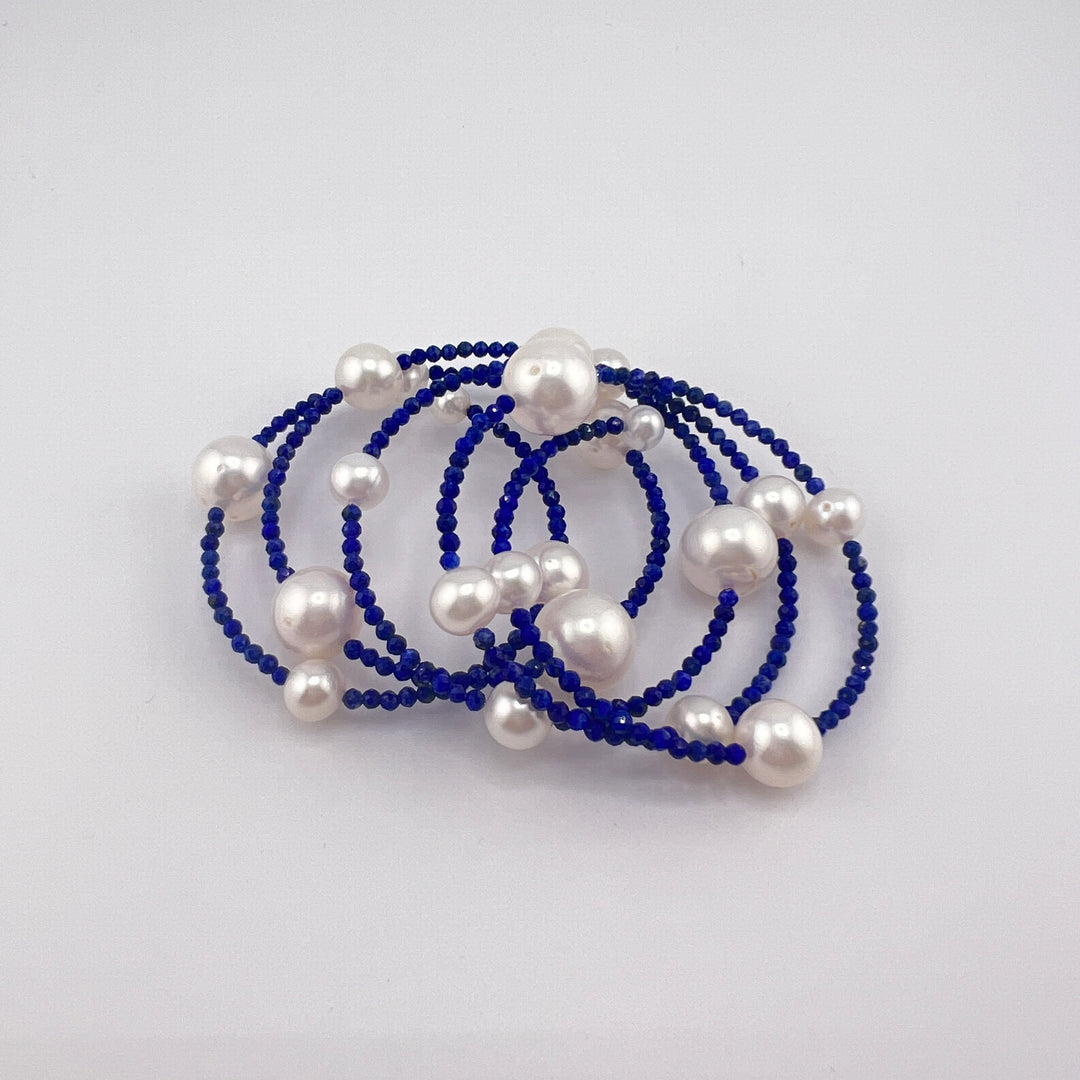 Freshwater Pearl Lapis Coil Bracelet