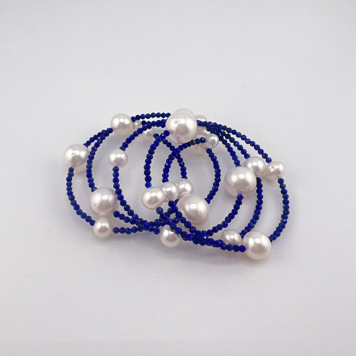 Freshwater Pearl Lapis Coil Bracelet