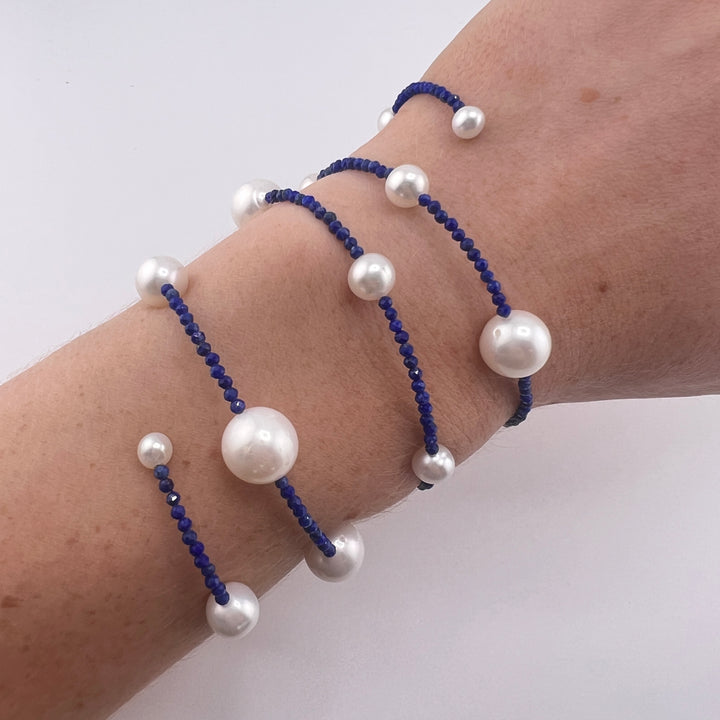 Freshwater Pearl Lapis Coil Bracelet