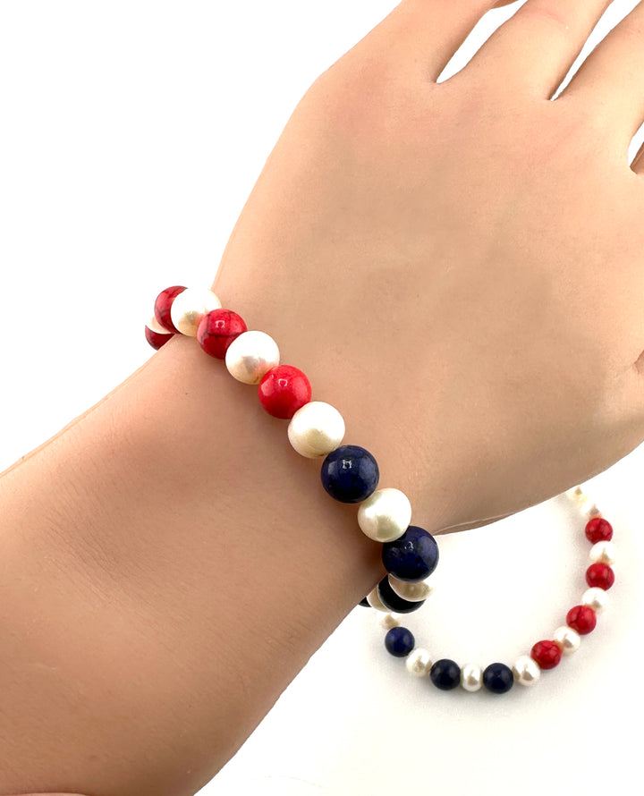 Red White and Blue Freshwater Pearl Bracelet