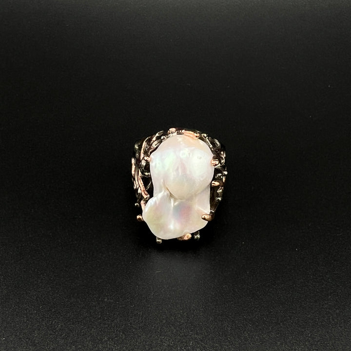 Unique Silver Freshwater Pearl Ring