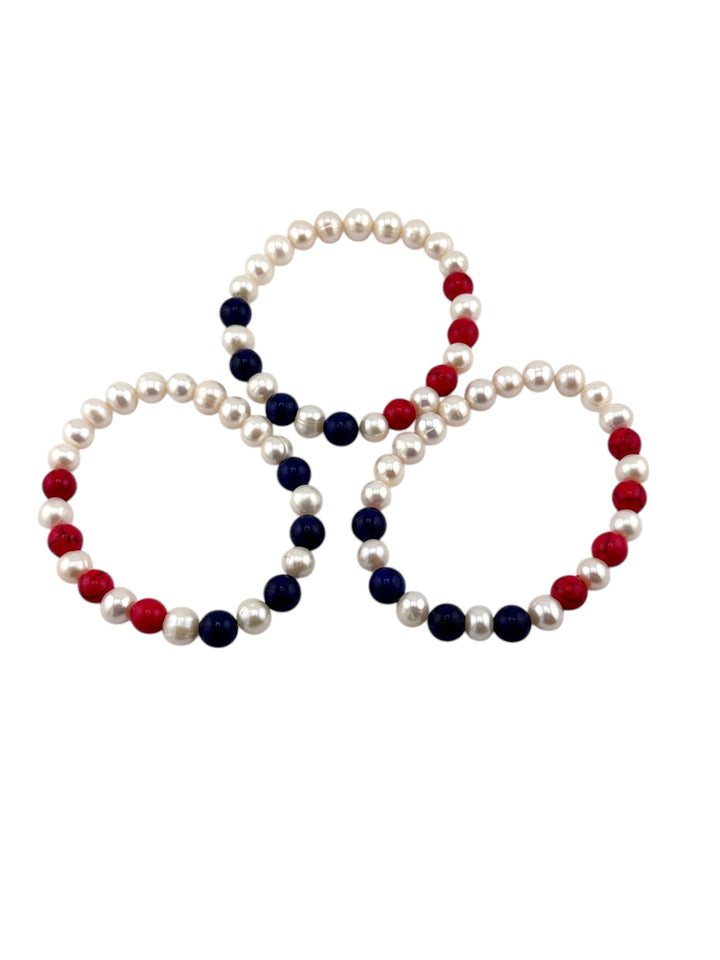 Red White and Blue Freshwater Pearl Bracelet
