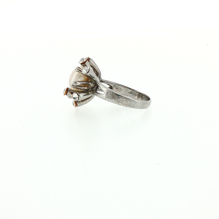 Silver Pearl Starburst Cocktail Ring