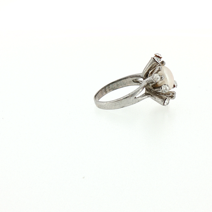 Silver Pearl Starburst Cocktail Ring