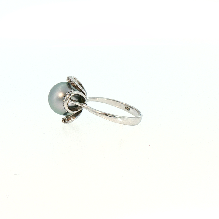 Silver Tahitian Perl Cocktail Ring with Pavé Accents