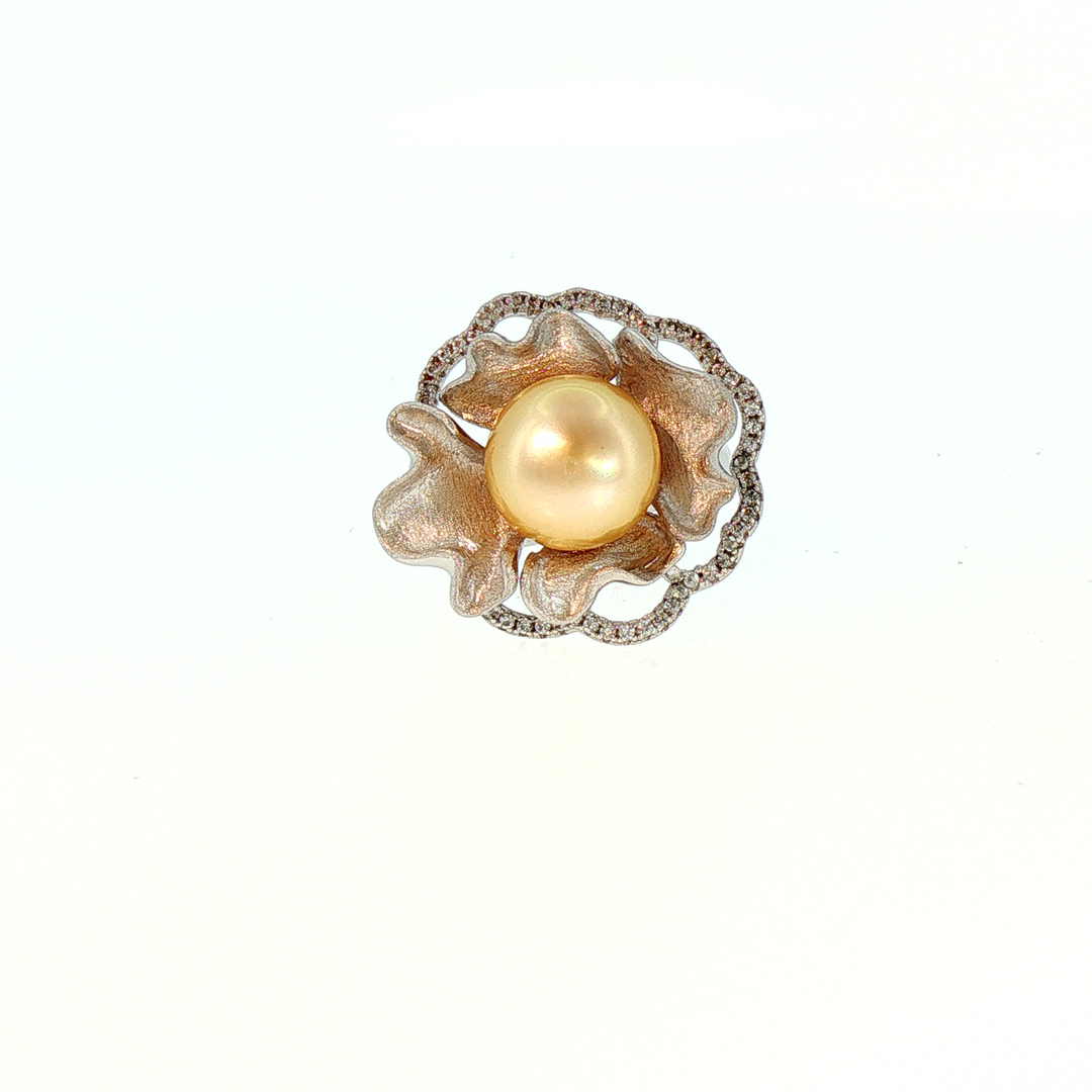 Golden South Sea Pearl Sculpted Floral Cocktail Ring