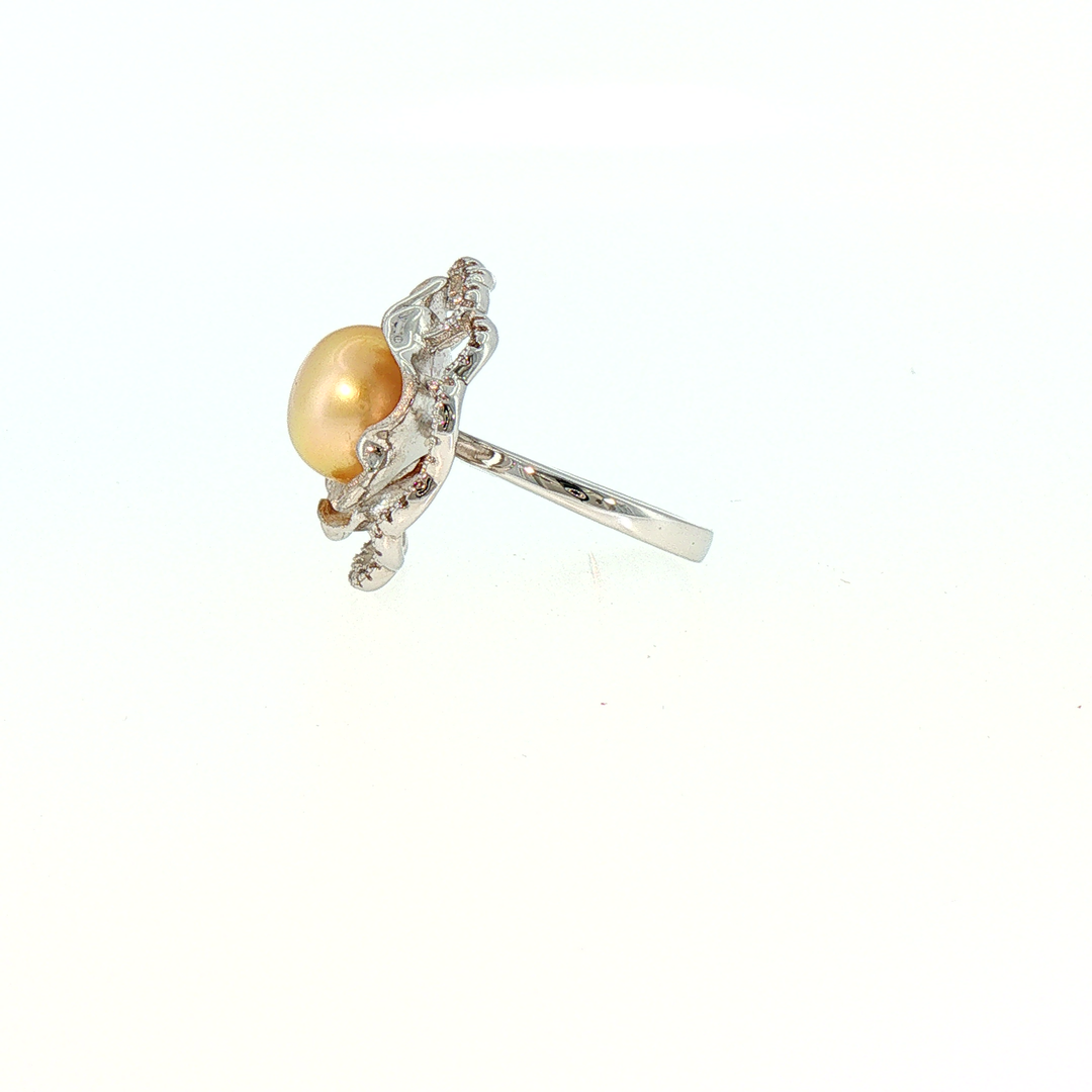 Golden South Sea Pearl Sculpted Floral Cocktail Ring