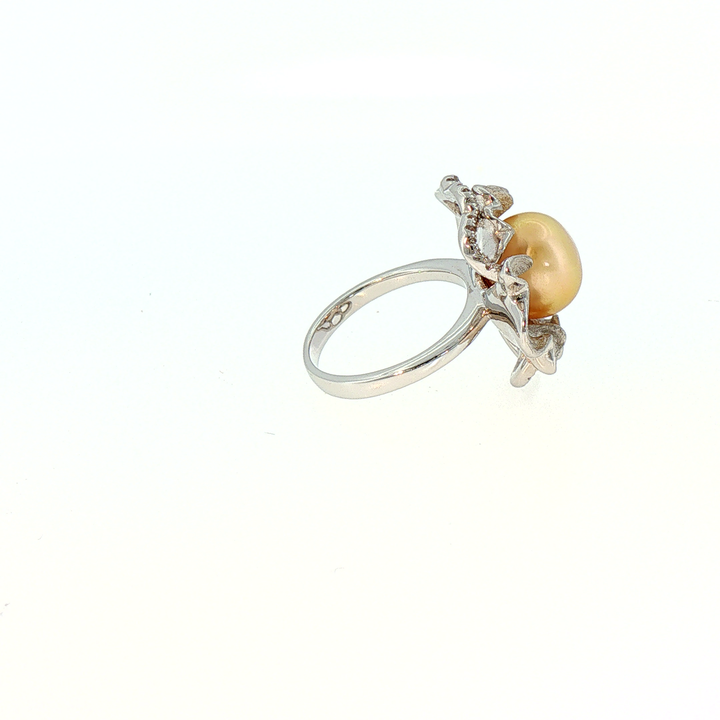 Golden South Sea Pearl Sculpted Floral Cocktail Ring