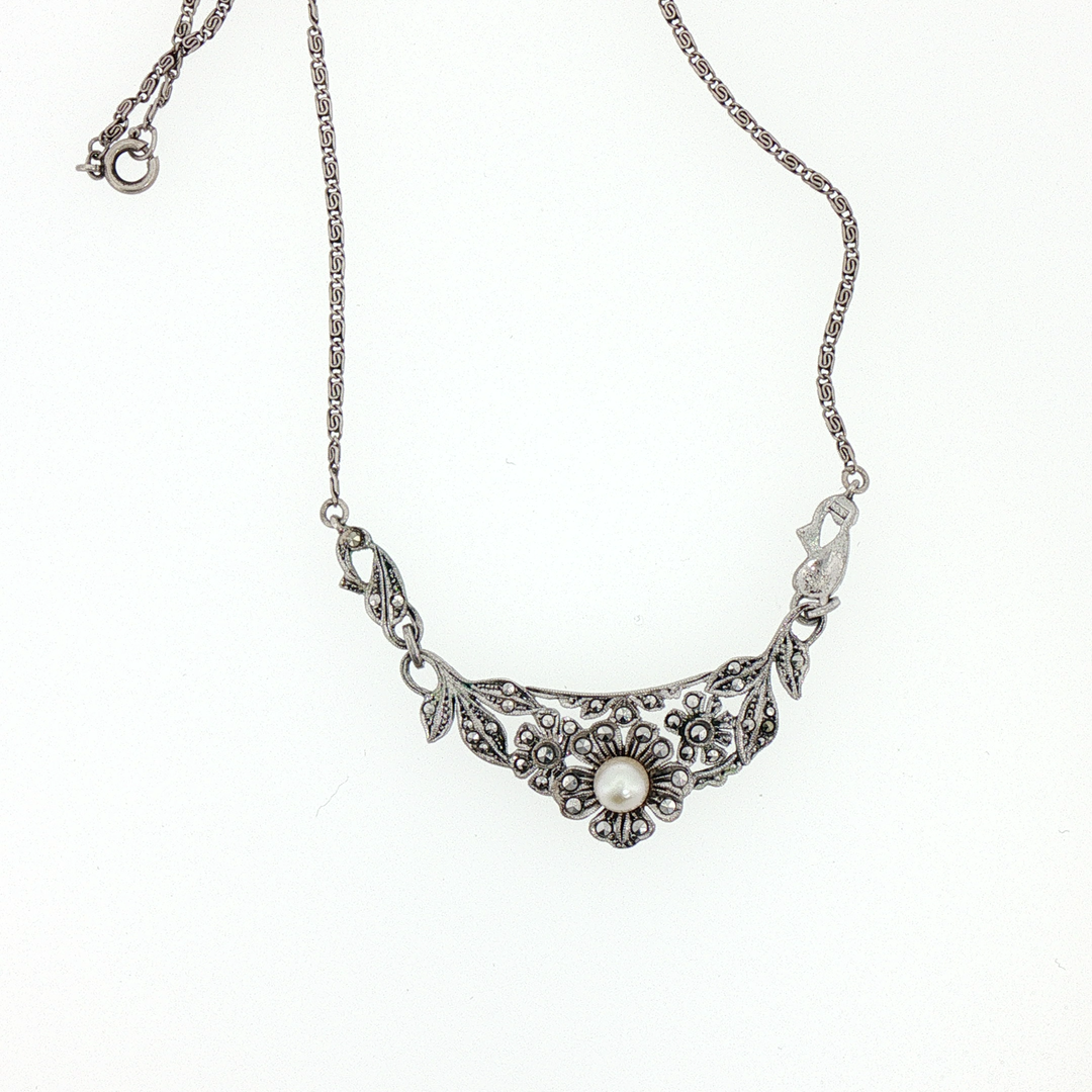 Antique Pearl,  935 Silver Necklace H.A.K. Circa 1925