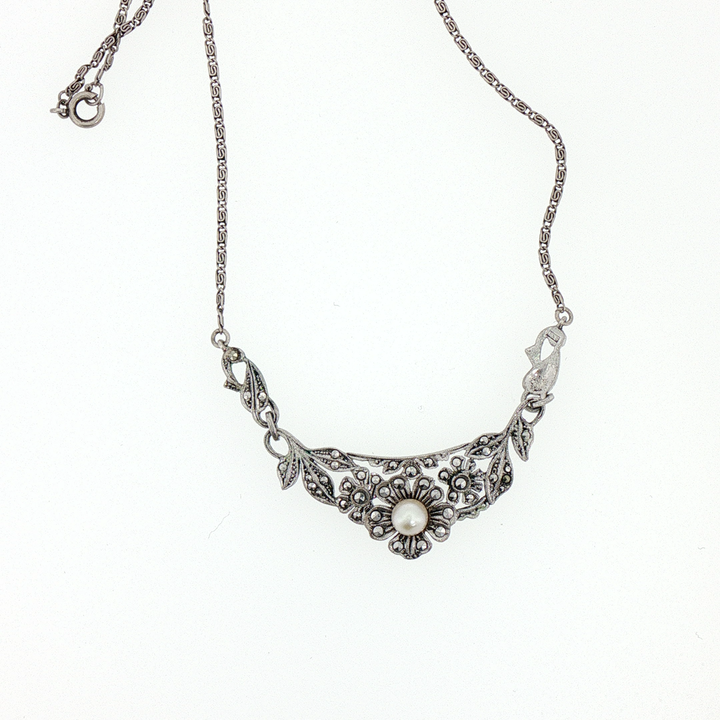 Antique Pearl,  935 Silver Necklace H.A.K. Circa 1925