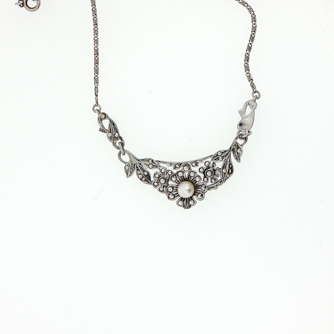 Antique Pearl,  935 Silver Necklace H.A.K. Circa 1925