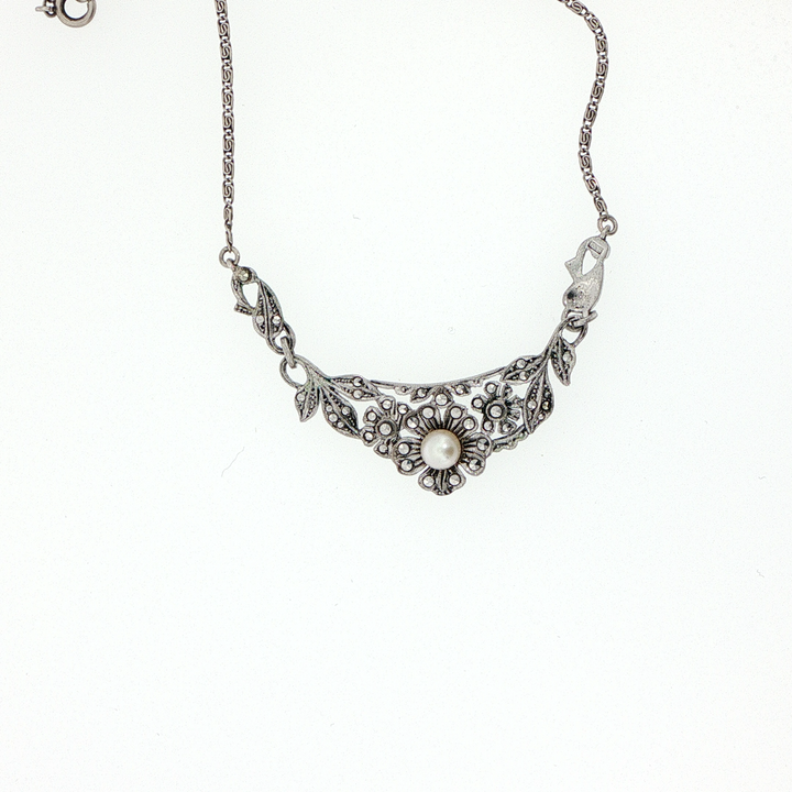 Antique Pearl,  935 Silver Necklace H.A.K. Circa 1925