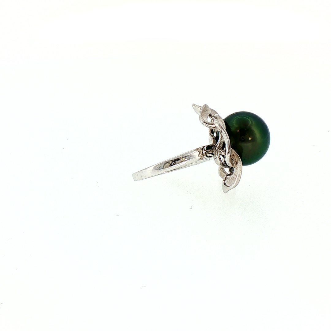 Tahitian Black Pearl Silver Sculptural Cocktail Ring