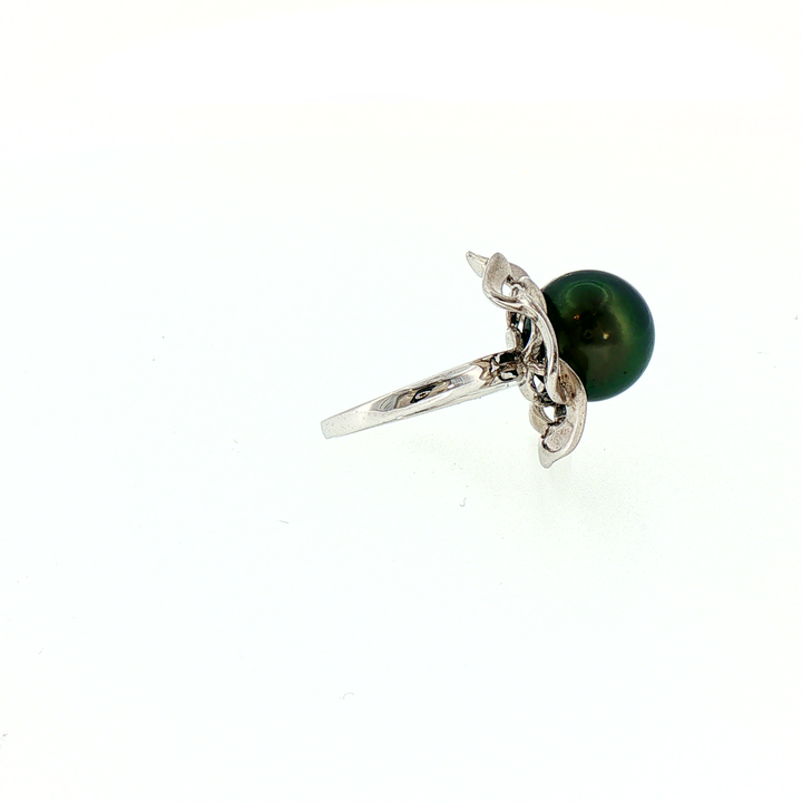 Tahitian Black Pearl Silver Sculptural Cocktail Ring