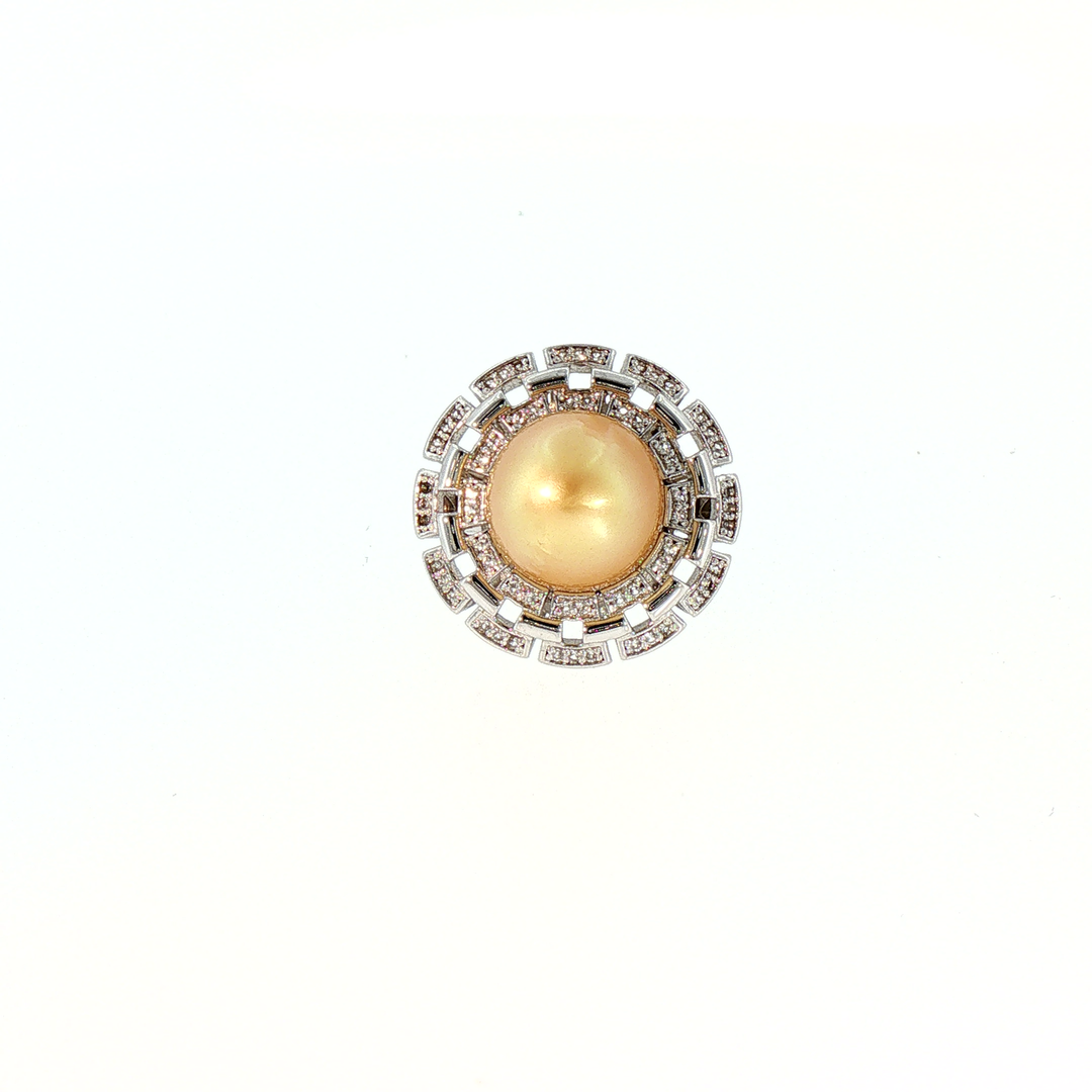 Golden South Sea Pearl Halo Cocktail Ring in Silver