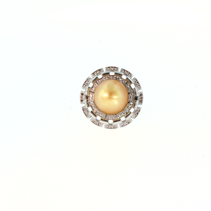 Golden South Sea Pearl Halo Cocktail Ring in Silver