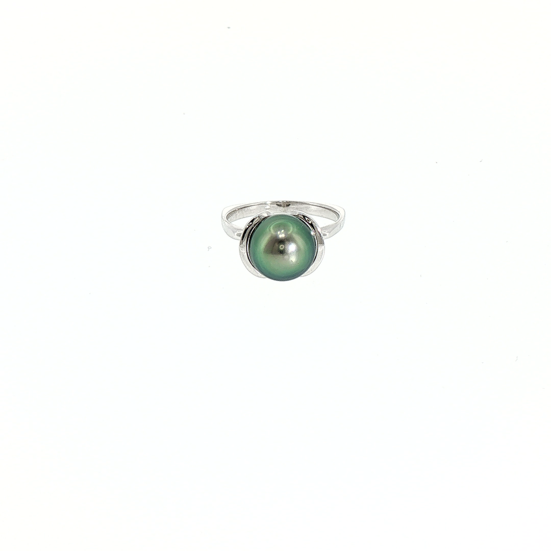 Incredible Color Tahitian Pearl  14k White Gold Ring