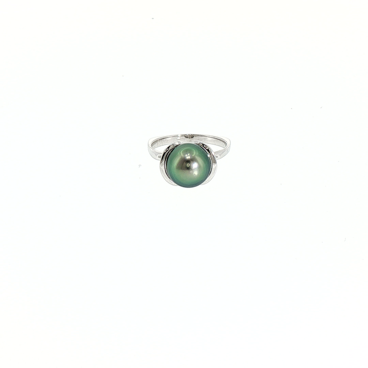 Incredible Color Tahitian Pearl  14k White Gold Ring