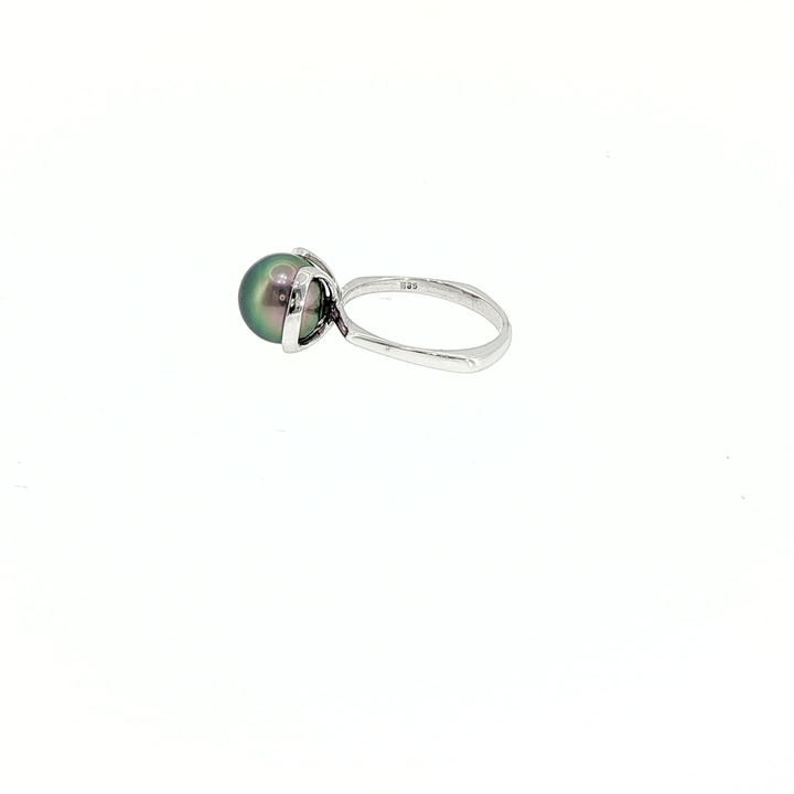 Incredible Color Tahitian Pearl  14k White Gold Ring