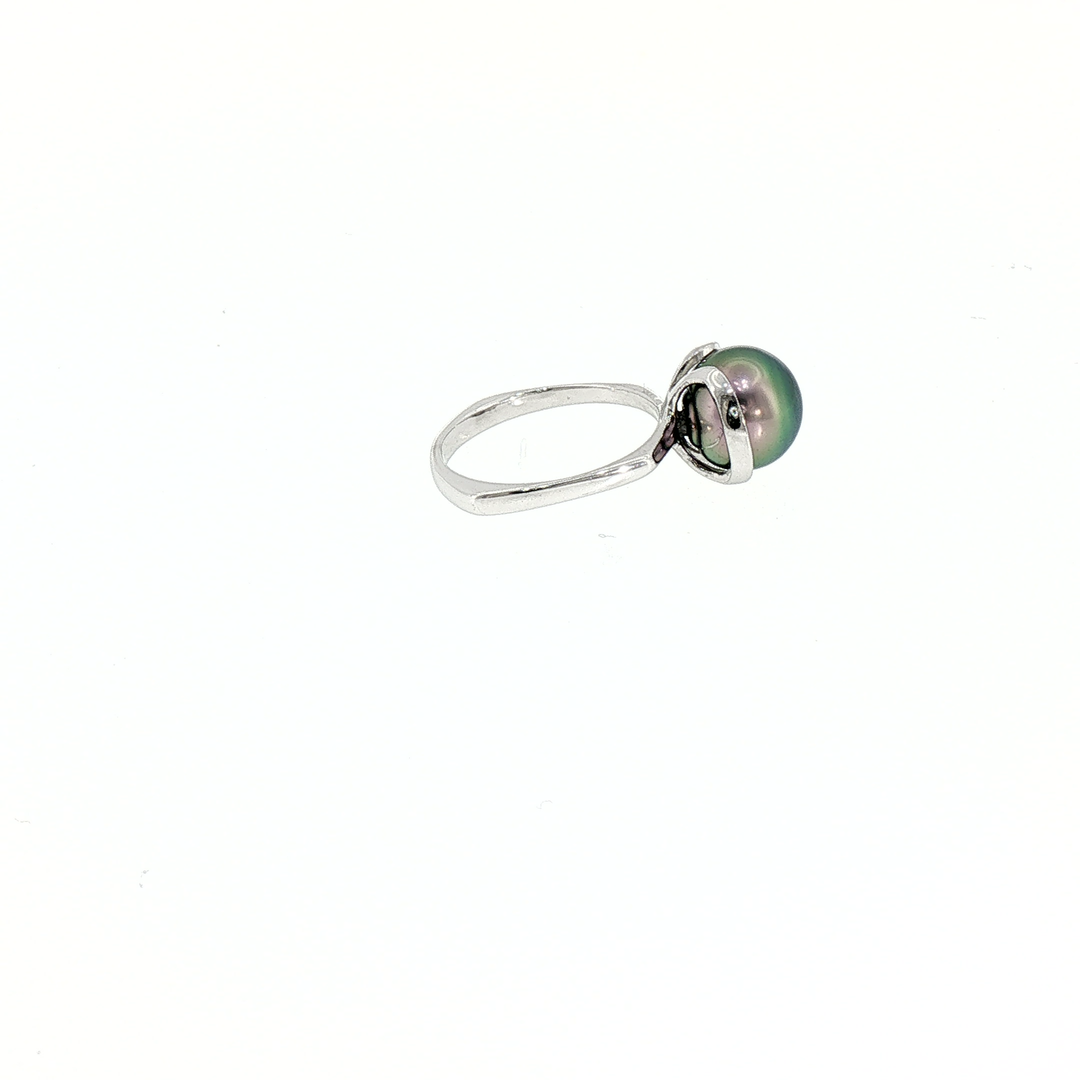 Incredible Color Tahitian Pearl  14k White Gold Ring