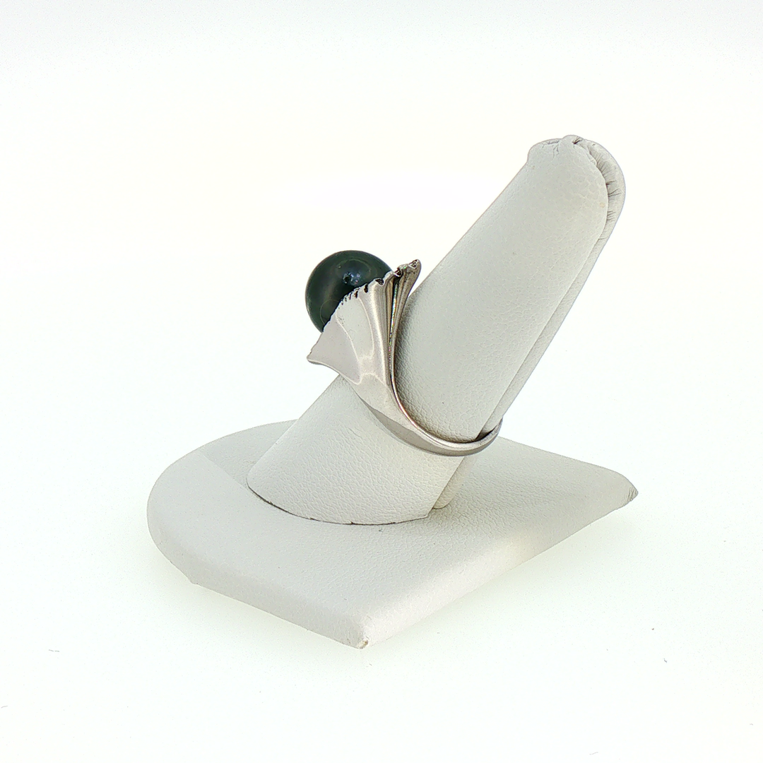 Modern Asymmetrical Tahitian Black Pearl Cocktail Ring
