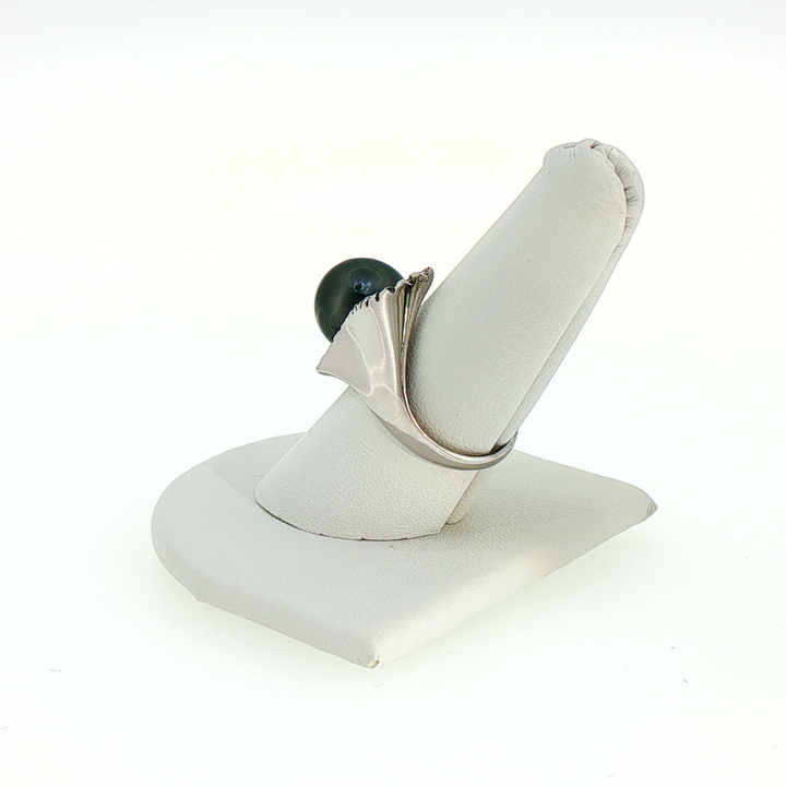 Modern Asymmetrical Tahitian Black Pearl Cocktail Ring