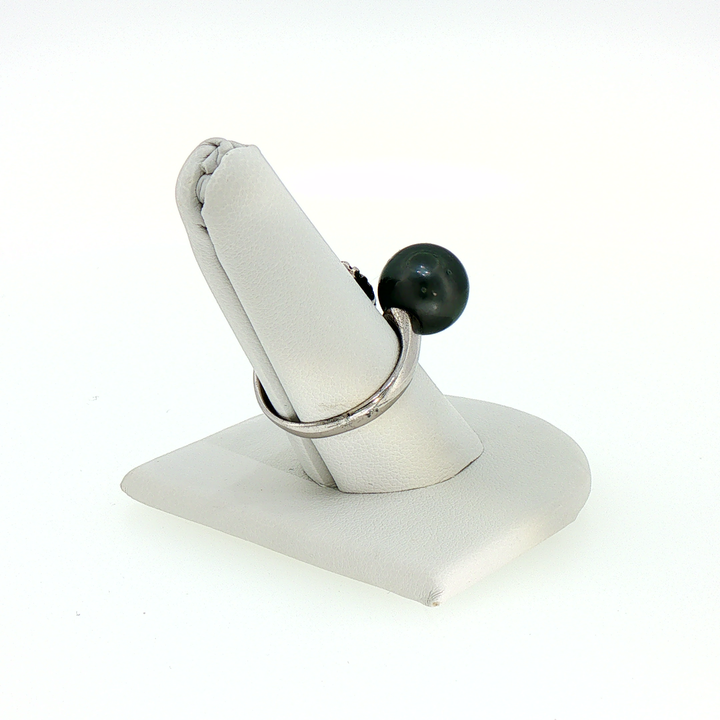 Modern Asymmetrical Tahitian Black Pearl Cocktail Ring