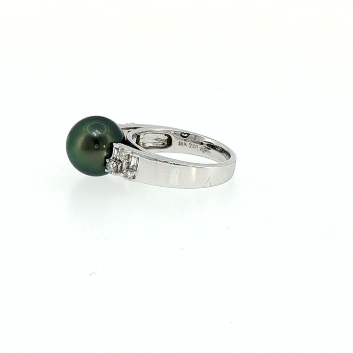 Tahitian Black Pearl and Diamond Cocktail Ring in 18k White Gold