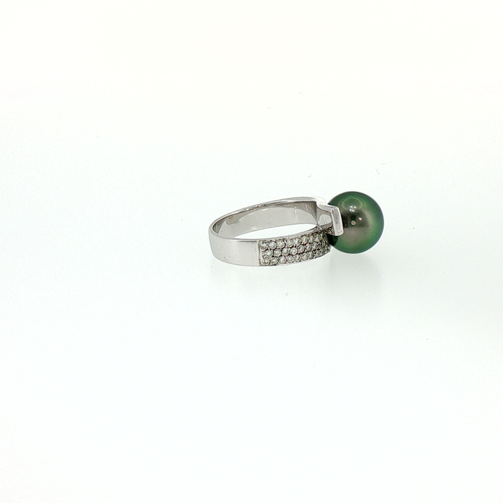 Tahitian Pearl 18k White Gold Pearl Bypass Cocktail Ring with Diamond Accents