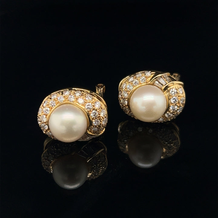 14k Diamond Akoya Pearl Studs