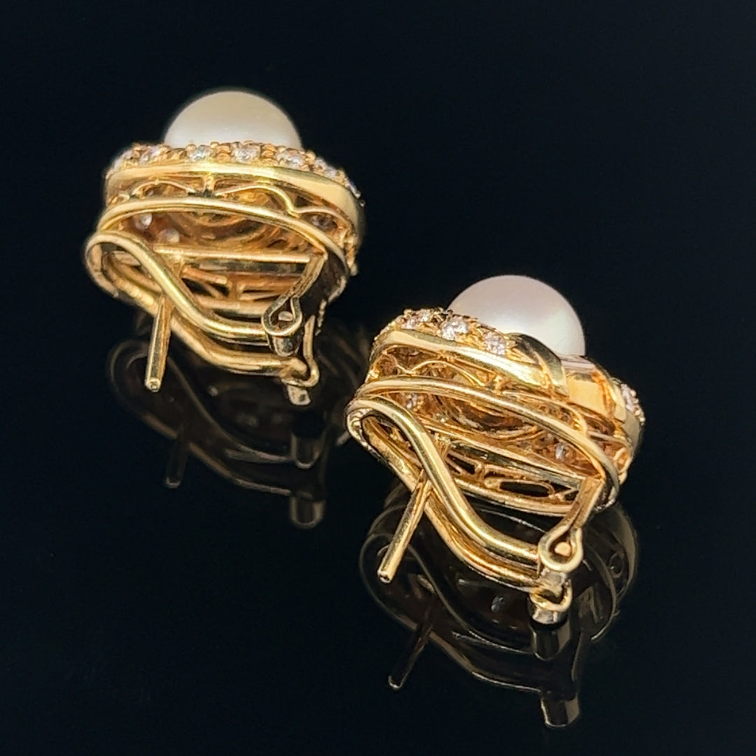 14k Diamond Akoya Pearl Studs