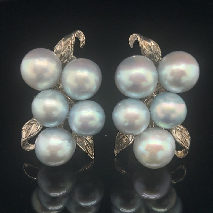 Dyed Blue Akoya Clip-On Earrrings