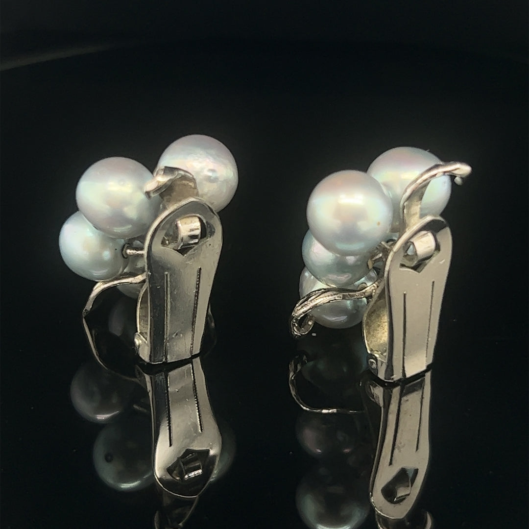 Dyed Blue Akoya Clip-On Earrrings