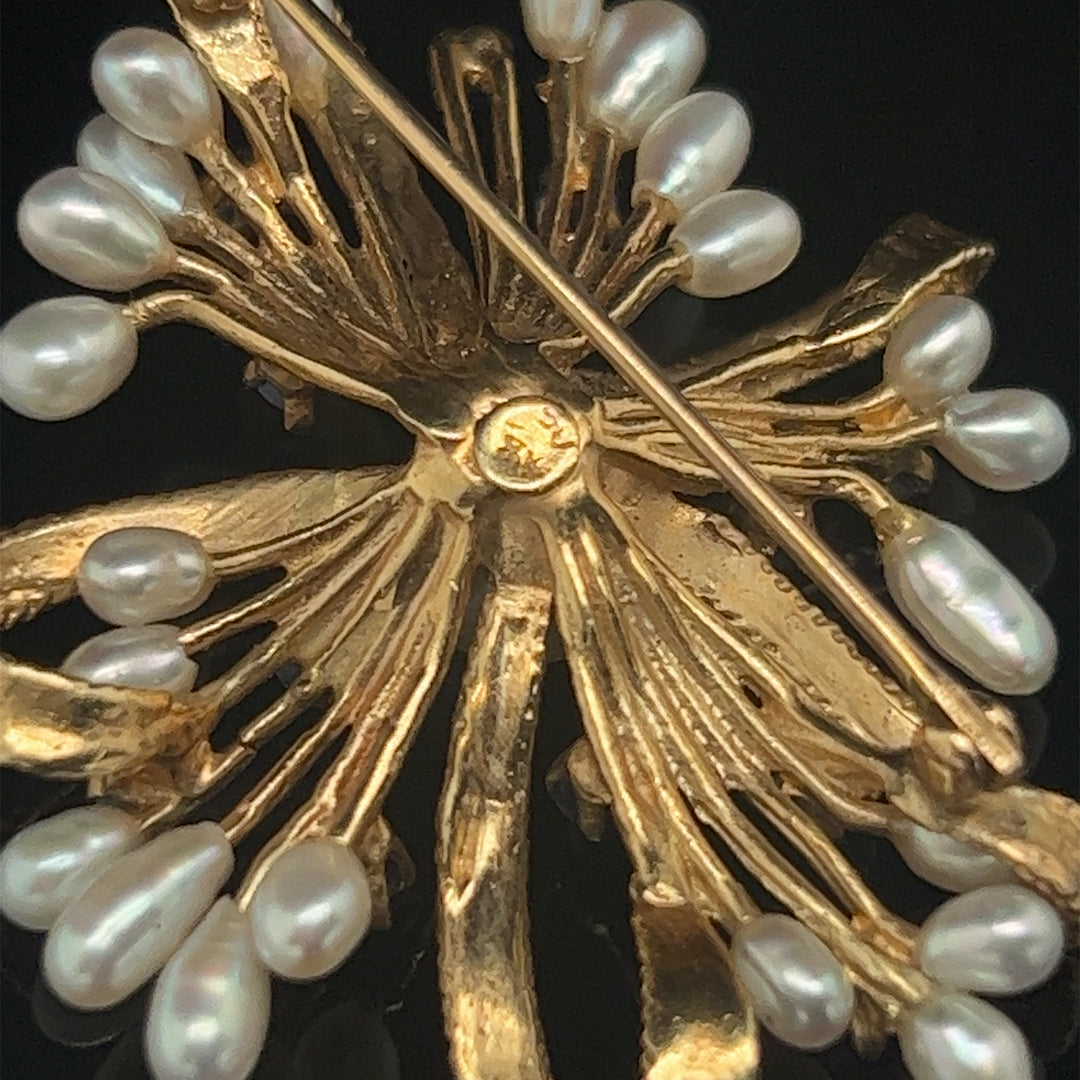 14k Sapphire Pearl Brooch