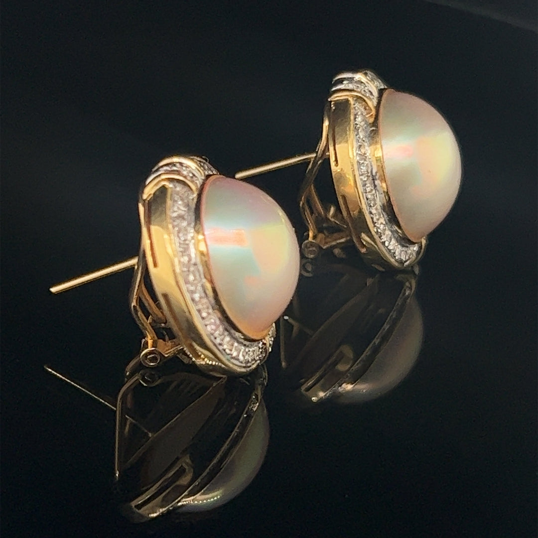 14k Mabe Pearl Diamond Earrings