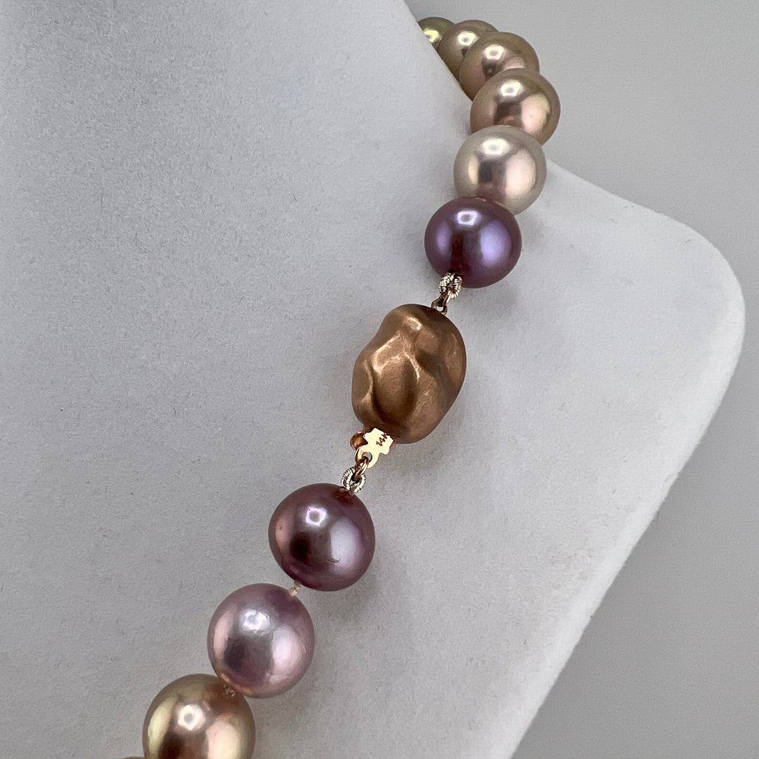 14k Multicolor Edison Pearl Necklace 12-15mm