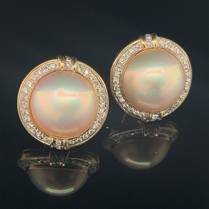 14k Mabe Pearl Diamond Earrings