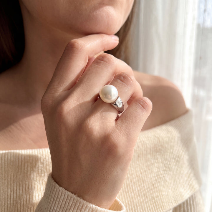 Contemporary Large Freshwater Pearl Solitaire Ring