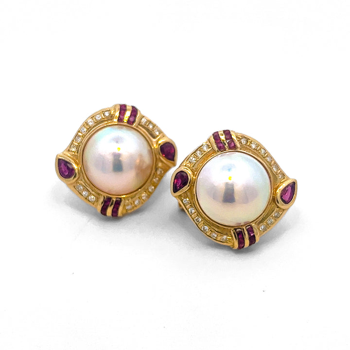 14k Mabe Ruby Diamond Earrings