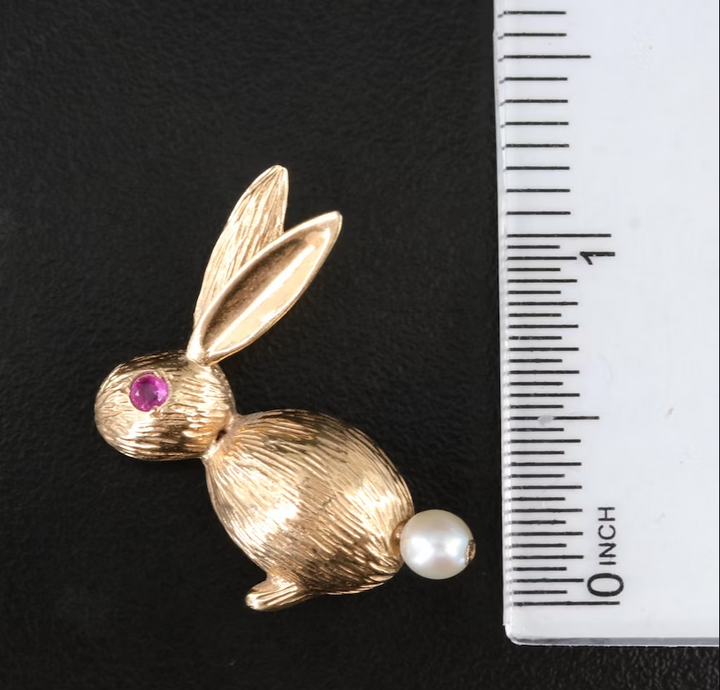 14k Pearl Ruby Brooch