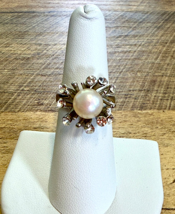 Silver Pearl Starburst Cocktail Ring