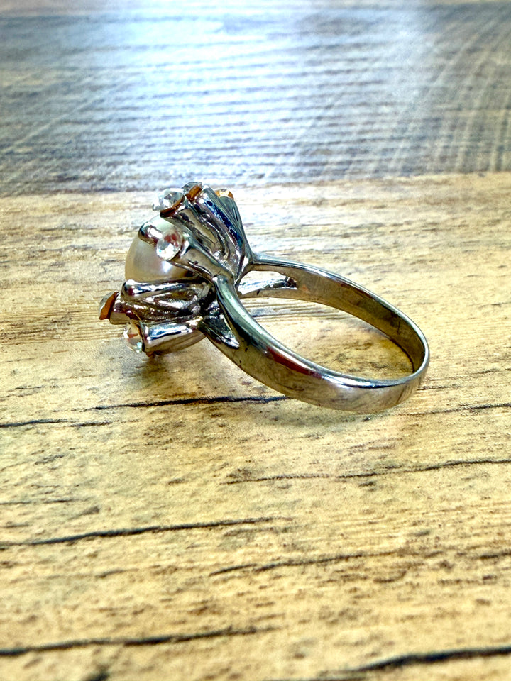 Silver Pearl Starburst Cocktail Ring