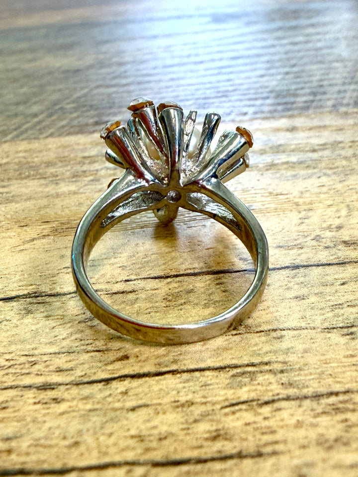 Silver Pearl Starburst Cocktail Ring