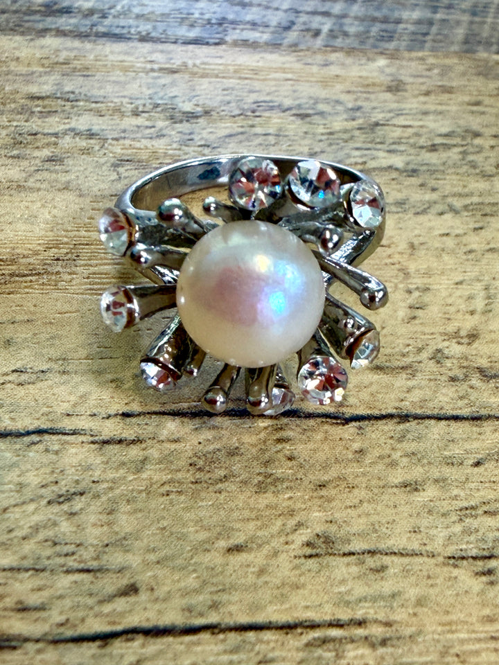 Silver Pearl Starburst Cocktail Ring