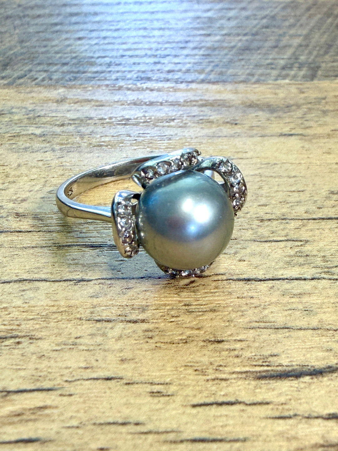 Silver Tahitian Perl Cocktail Ring with Pavé Accents