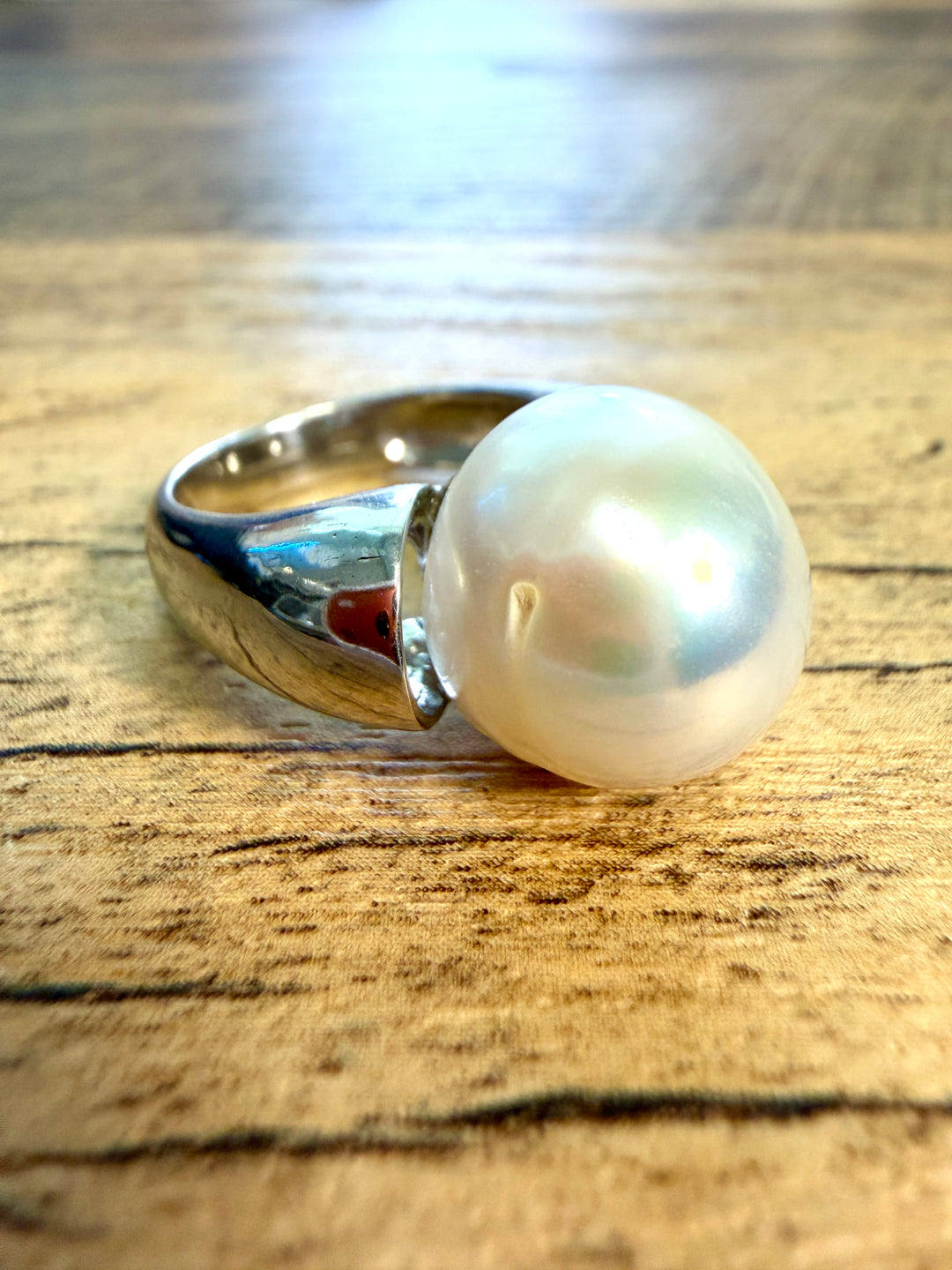 Contemporary Large Freshwater Pearl Solitaire Ring