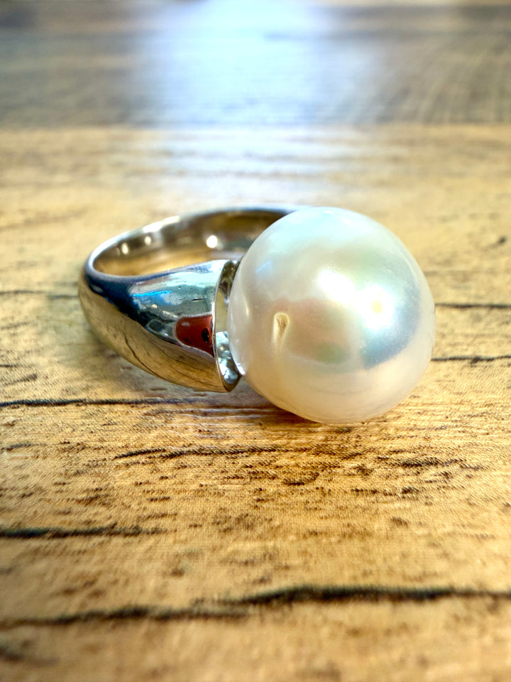 Contemporary Large Freshwater Pearl Solitaire Ring