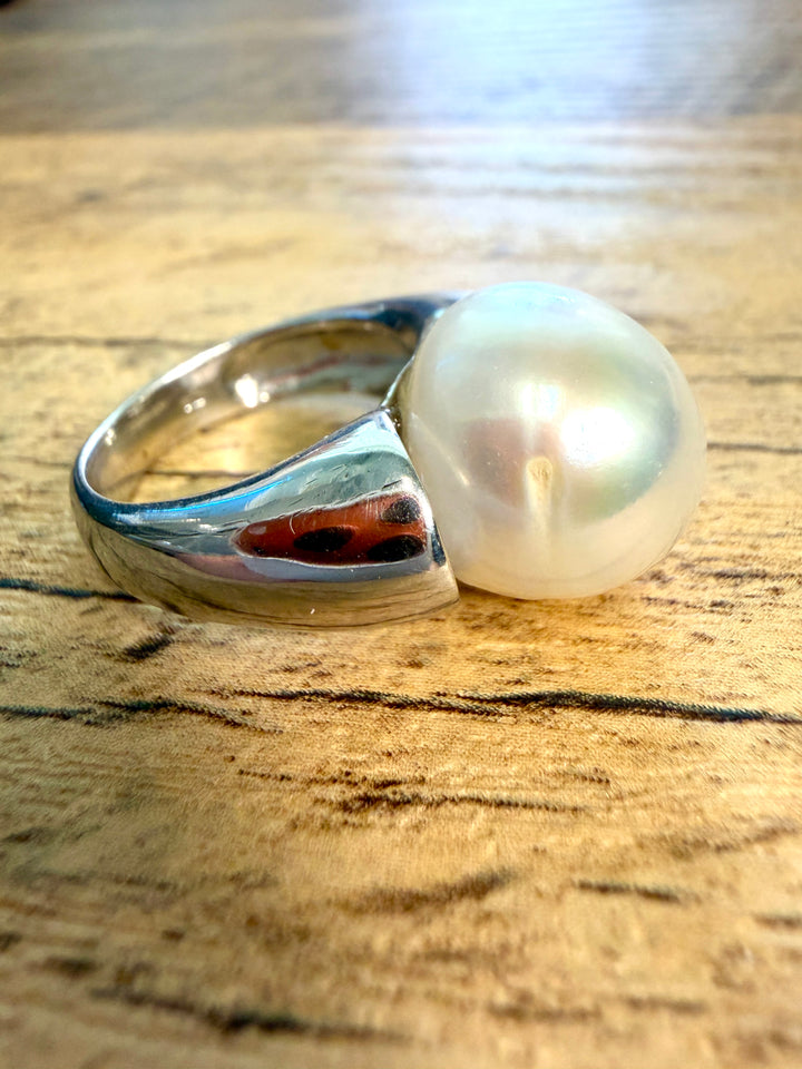 Contemporary Large Freshwater Pearl Solitaire Ring