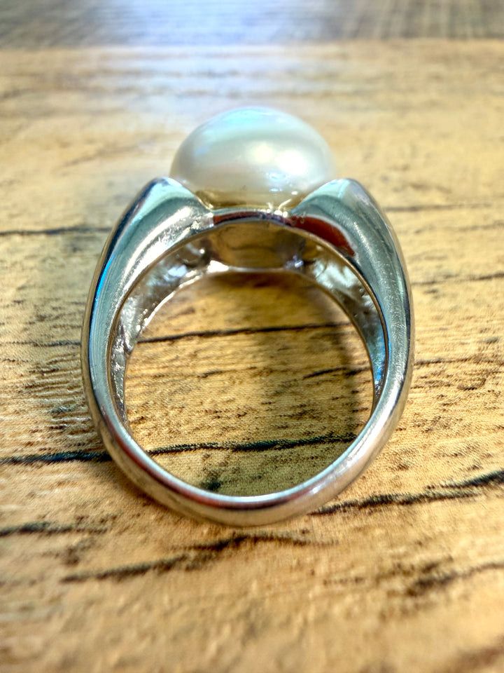Contemporary Large Freshwater Pearl Solitaire Ring