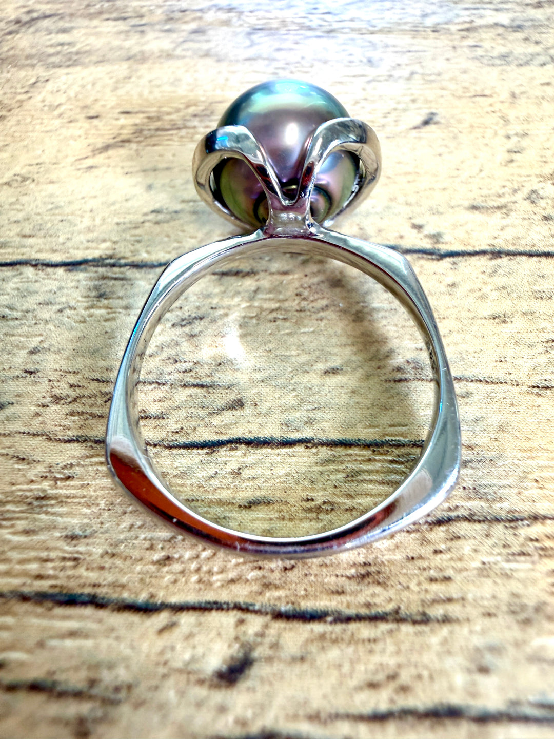 Incredible Color Tahitian Pearl  14k White Gold Ring